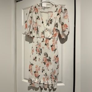 Abercrombie White with Floral Detail Bodycon Ruched Dress
